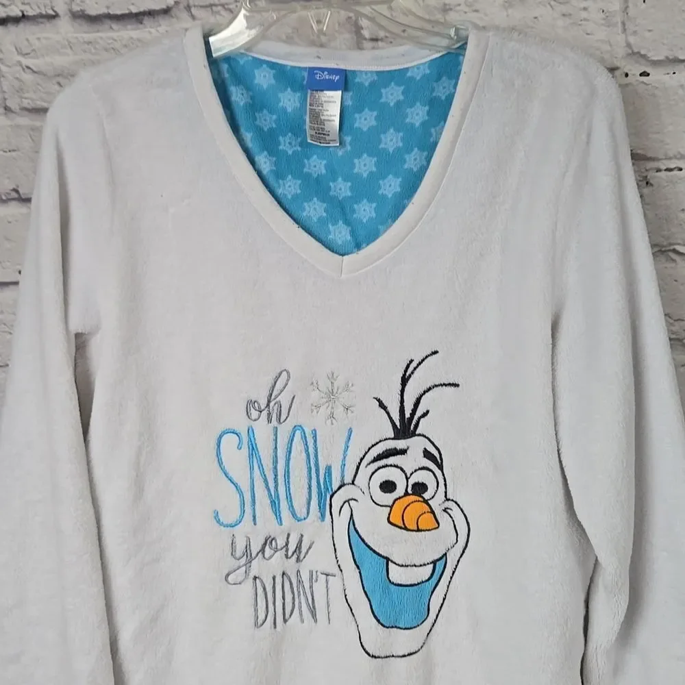 Disney Frozen OLAF Faux Fur Fleece White Pajama Top Sweatshirt PJs Large 12/14 - Picture 2 of 9